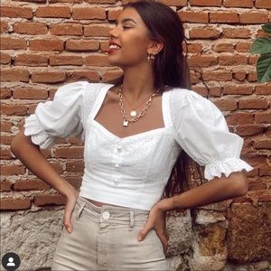 Zara eyelet pearl button top